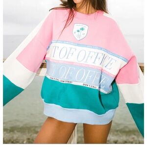 Yllw the Label Oversized Colorblock Graphic Sweatshirt Coastal Beachy Pullover